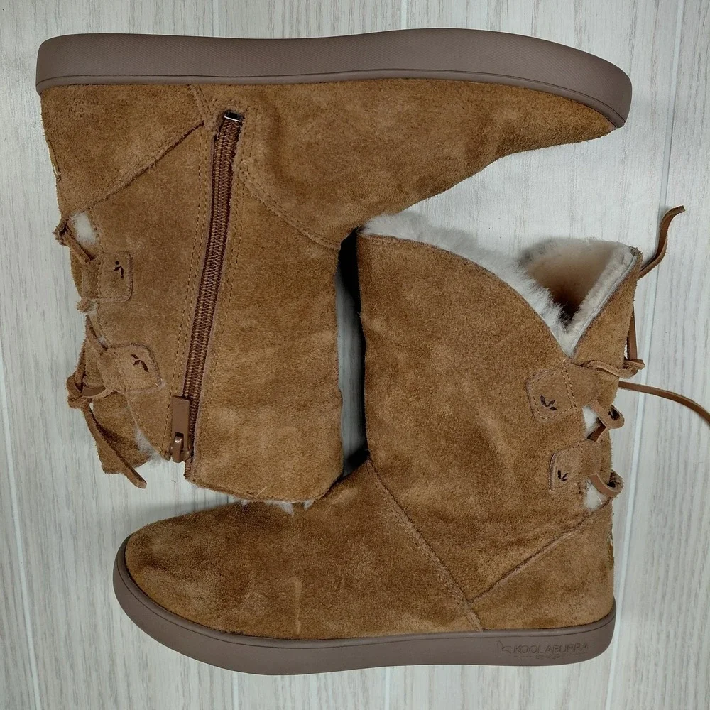 Koolaburra by UGG Women's 7 Shazi Suede Zip & Lace Up Ankle Boots Chestnut Tan